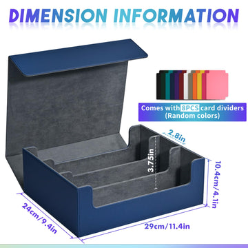 Uaono Card Storage Box For Trading Cards, Premium Card Deck Case Holds 1800+ Single Sleeved Cards For Mtg Yugioh Tcg, Strong Magnet Card Box Fits Magic Game Cards (Blue)