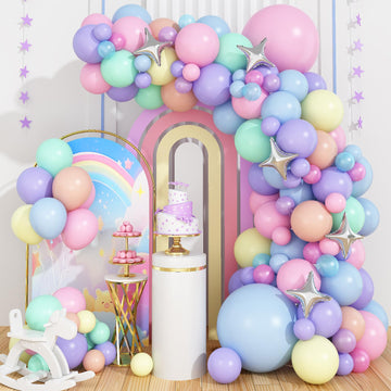 Pastel Balloons Arch Garland Kit, Pastel Pink Purple Blue Yellow Green Party Balloons, Pastel Rainbow Balloons Garland For Girls