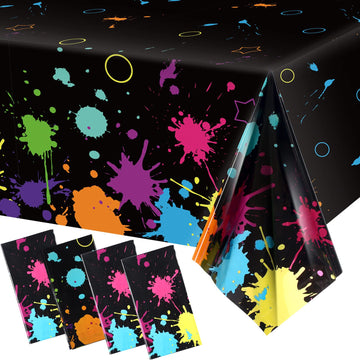 Glow Party Table Covers Neon Party Tablecloths 108 X 54 Inch Glow Party Tablecloths Disposable Plastic Neon Glow Table Cloth For Neon Birthday Party Black Light Party Supplies(4 Pieces)