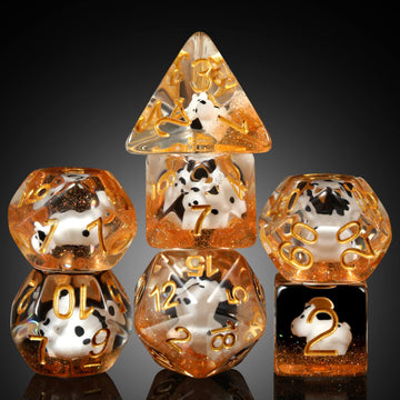 Cow DND Dice, DNDND 7PCS Resin D&D Die with Velvet Bag for Dungeons and Dragons Role Playing Games and Tabletop Games(Cow