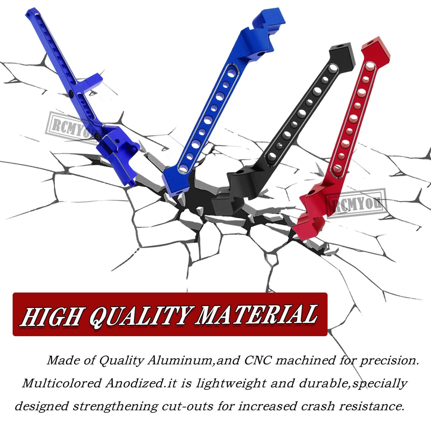 RCMYou Aluminum Rear Chassis Brace Upgrades Part for 1/8 Sledge 4WD #95076-4, 3pcs Alloy Rear Chassis Brace Hops up for Sledge M