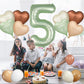 Biapian 40 Inch Sage Green Number 5 Balloons, 7Pcs Gaint Number 5 Balloon With 18'' Retro Foil Heart Balloons Helium For Neutral