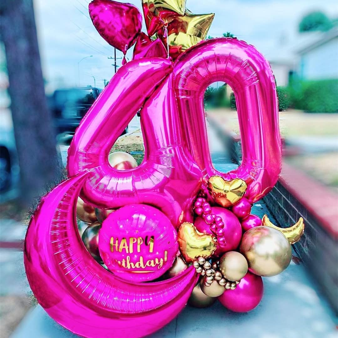 Hot Pink 40 Balloon Numbers,40 Inch 40 Birthday Balloon Foil Mylar Number 40 Balloon Large Dark Pink Number Balloons For Birthday Party Anniversary Festival Decorations