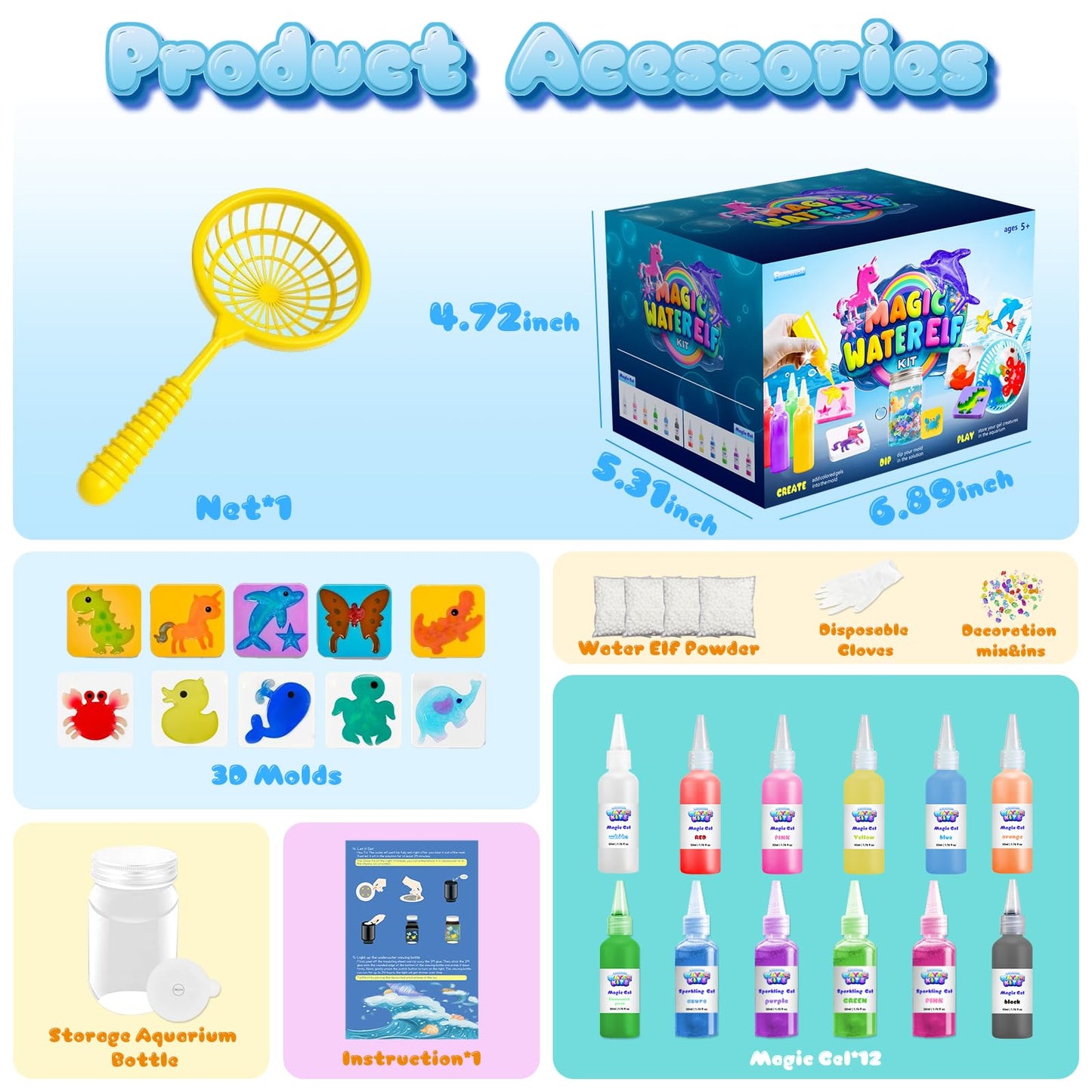 Funewest Magic Water Elf Toy Kit, DIY Aqua Fairy Water Gel Arts and Crafts Set, Create Squishy Water Pets STEM Sensory Craft Gif