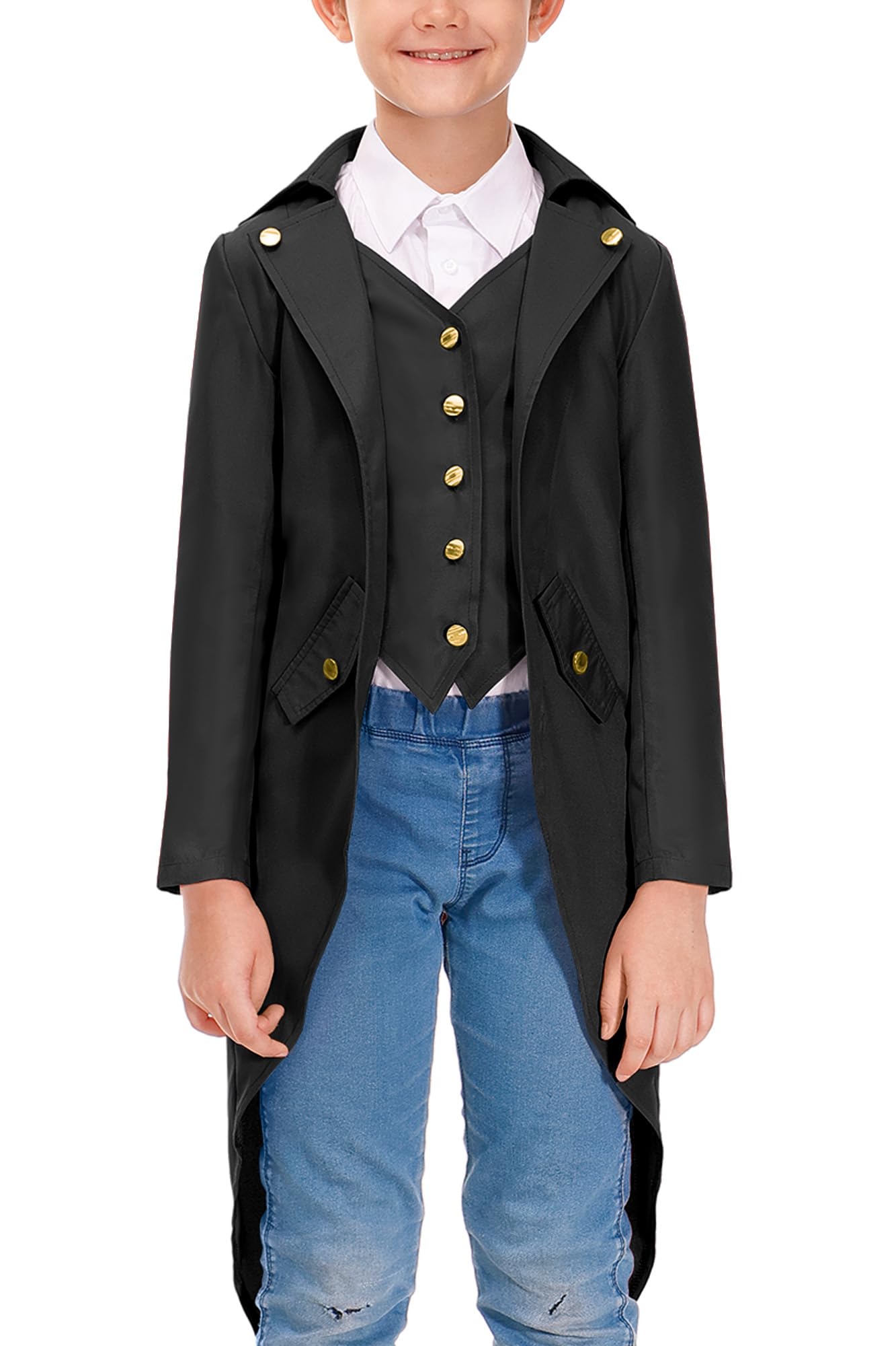 Besserbay Halloween Kids Medieval Plague Doctor Renaissance Steampunk Outfit Pirate Vintage Frock Coat Black 14 Years