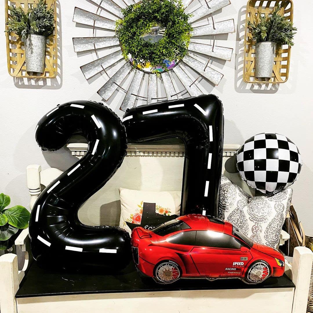 Race Car Number 7 Balloons,40 Inch Racing Car 7 Birthday Balloons Two Fast Balloon Race Track Black 7 Balloon Number For Cars Theme Birthday Party