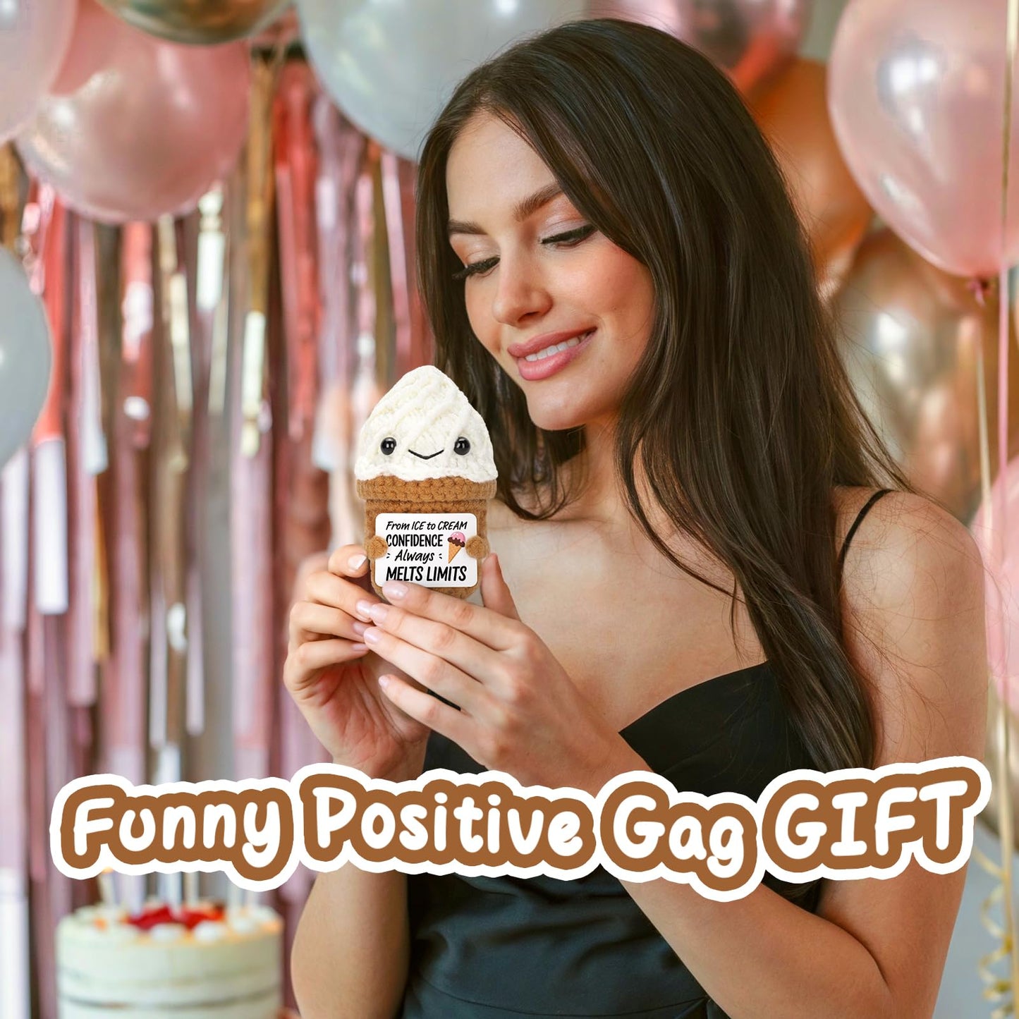 A AIFAMY Funny Positive Ice Cream, Emotional Cute Crochet Toy with Positive Card Cheer Up Funny Gifts for Best Friend Birthday H