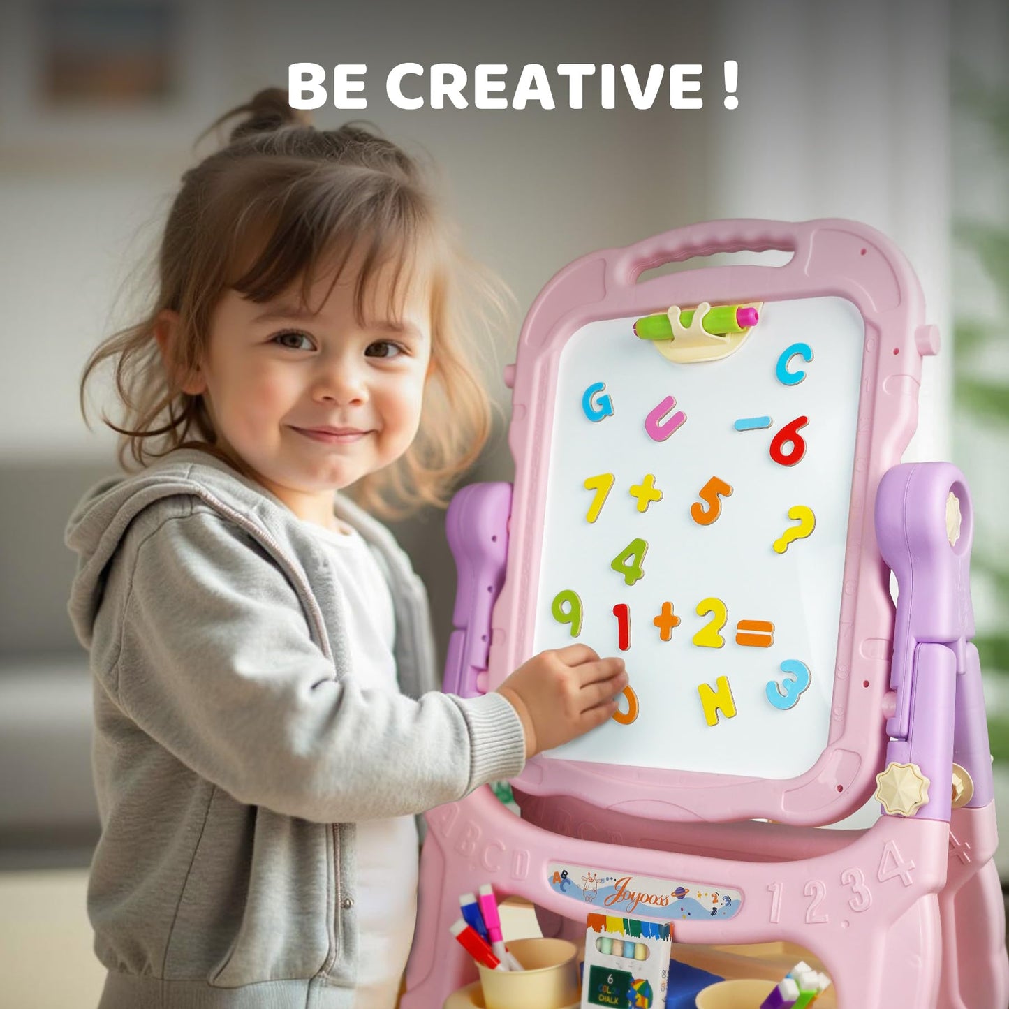 Joyooss Art Easel for Kids Adjustable Toddler Easel Stand for Painting,Magnetic Double Sided Drawing Dry Erase Board Children Ar