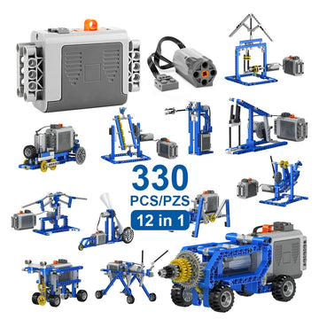 Maiwaput 330Pcs Building Kit, 12 In 1 Stem Toys With Electric Power Motor For Kids, Diy Erector Set For Boys Girls, Technic Buil