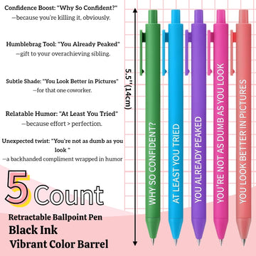 Jxueych 5pcs Sassy AF Aggressive Compliment Pens | Stop Boring Pens | Hilarious Office Prank Gifts for Colleagues  Friends  or Secret Santa