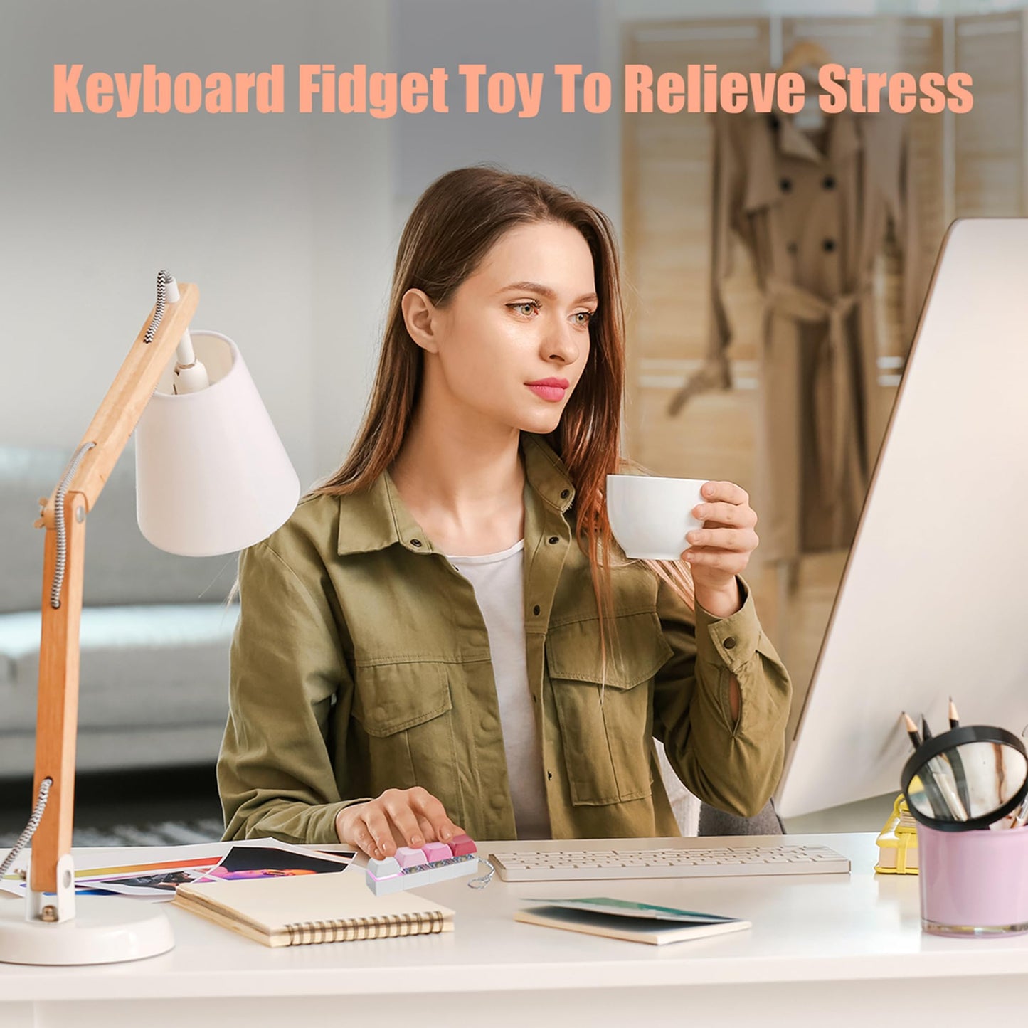 mintcaps Keyboard Fidget Toy - 2PCS Keyboard Clicker with LED Light Fidget Keyboard Keychain Fidget Toy Stress Relief Keyboard Fidget Clicker