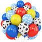 Toy Birthday Theme Balloons, 12 Inch Red Blue Yellow Balloons With Cow Print And Sky Blue Cloud Balloons For Kids Boys Cartoon S
