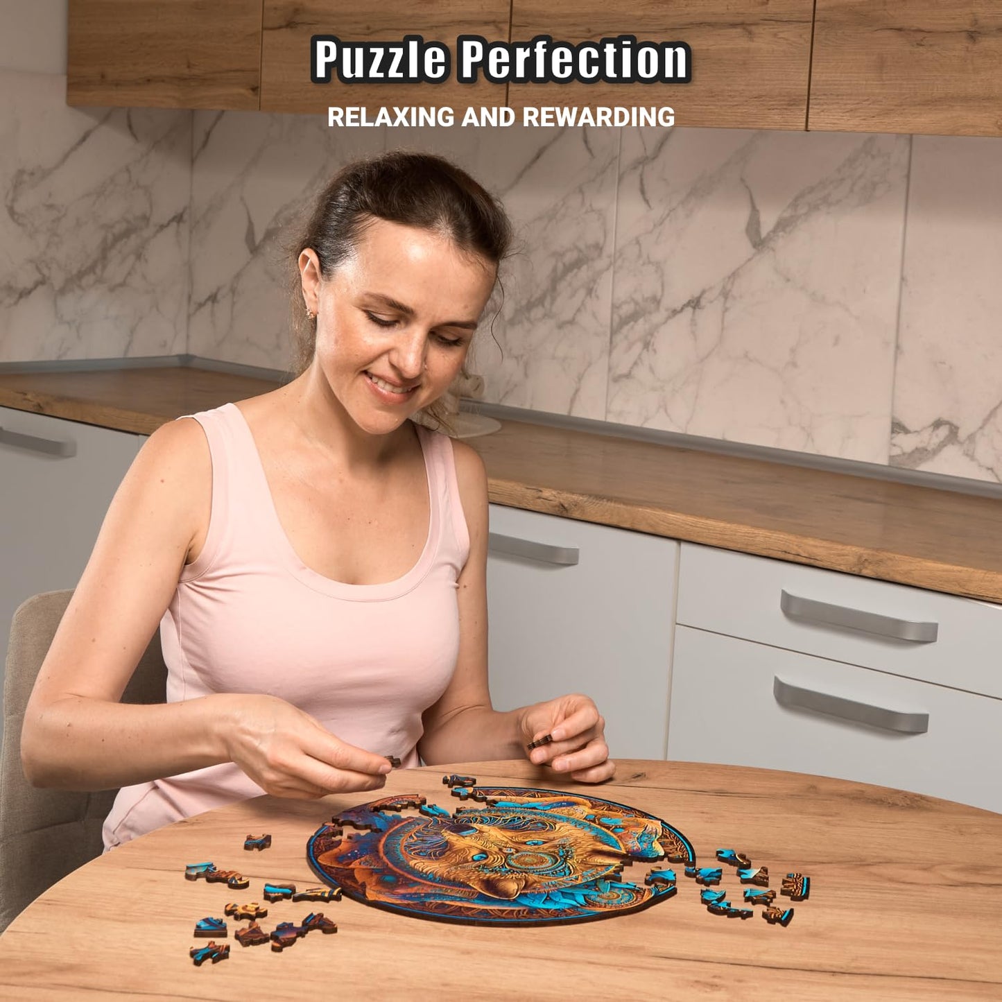 Wolf Enchantment - 200 Piece Wooden Puzzles for mature-themeds - 12 x 11.8 in - Extra-Thick 5 mm Wood Puzzle  Hand-Shaped Pieces  Round Mosaic Design - enhanced Gift for Puzzle Lovers by LEOGOR
