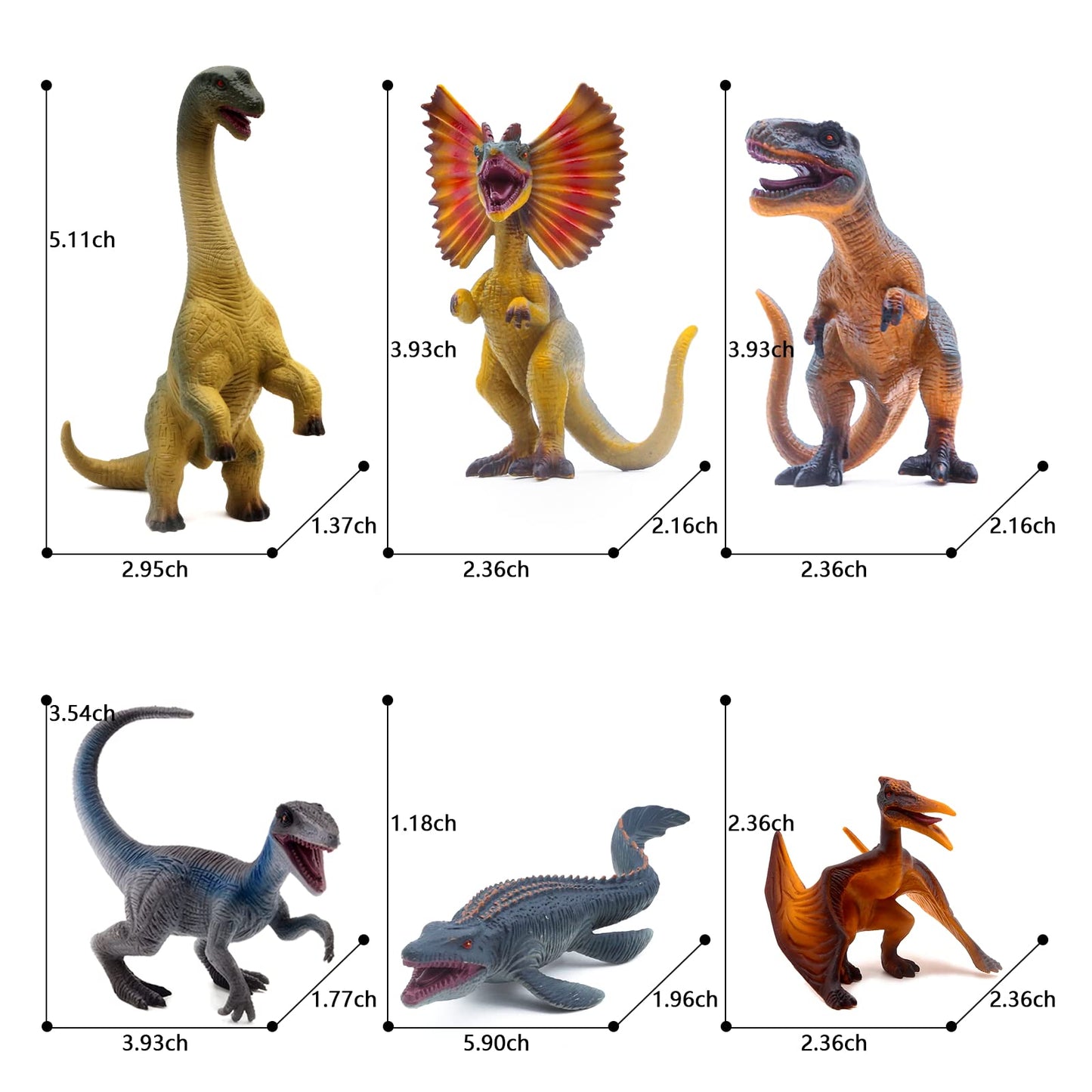 Sienon 6.3 Inch Jurassic Dinosaur Toy Figures, Realistic Dinosaur Toys Set Dilophosaurus Blue Velociraptor T-Rex Mosasaurus Brachiosaurus Pterosaur Dinosaur Figurines For Dino Party(6Pack Dinosaur)