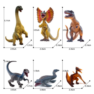 Sienon 6.3 Inch Jurassic Dinosaur Toy Figures, Realistic Dinosaur Toys Set Dilophosaurus Blue Velociraptor T-Rex Mosasaurus Brachiosaurus Pterosaur Dinosaur Figurines For Dino Party(6Pack Dinosaur)