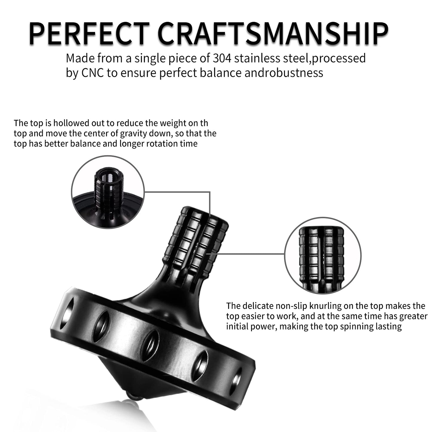 CHEETOP Precision Metal Spinning Top  Long Lasting Spin Time and Perfect Balance  Skilled mature-themed Easily Exceed 10 Mins  Portable Stainless Steel EDC Office Desktop Game Toys (M  Black)