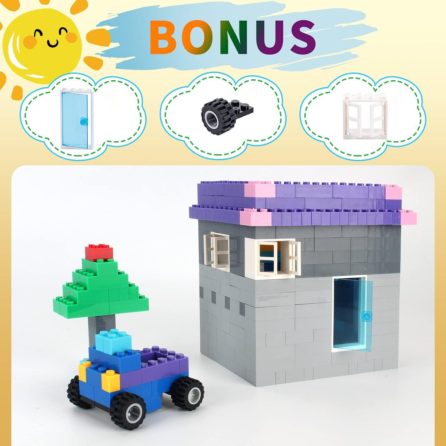 Anksono Building Bricks 1000 Pieces Bulk Toys Kids Building Blocks Compatible With All Major Brands- Accessories With Wheels Tir