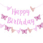 Butterfly Birthday Decorations Pink Glitter Butterfly Happy Birthday Party Banner for Spring Butterfly Themed Gender Reveal Baby