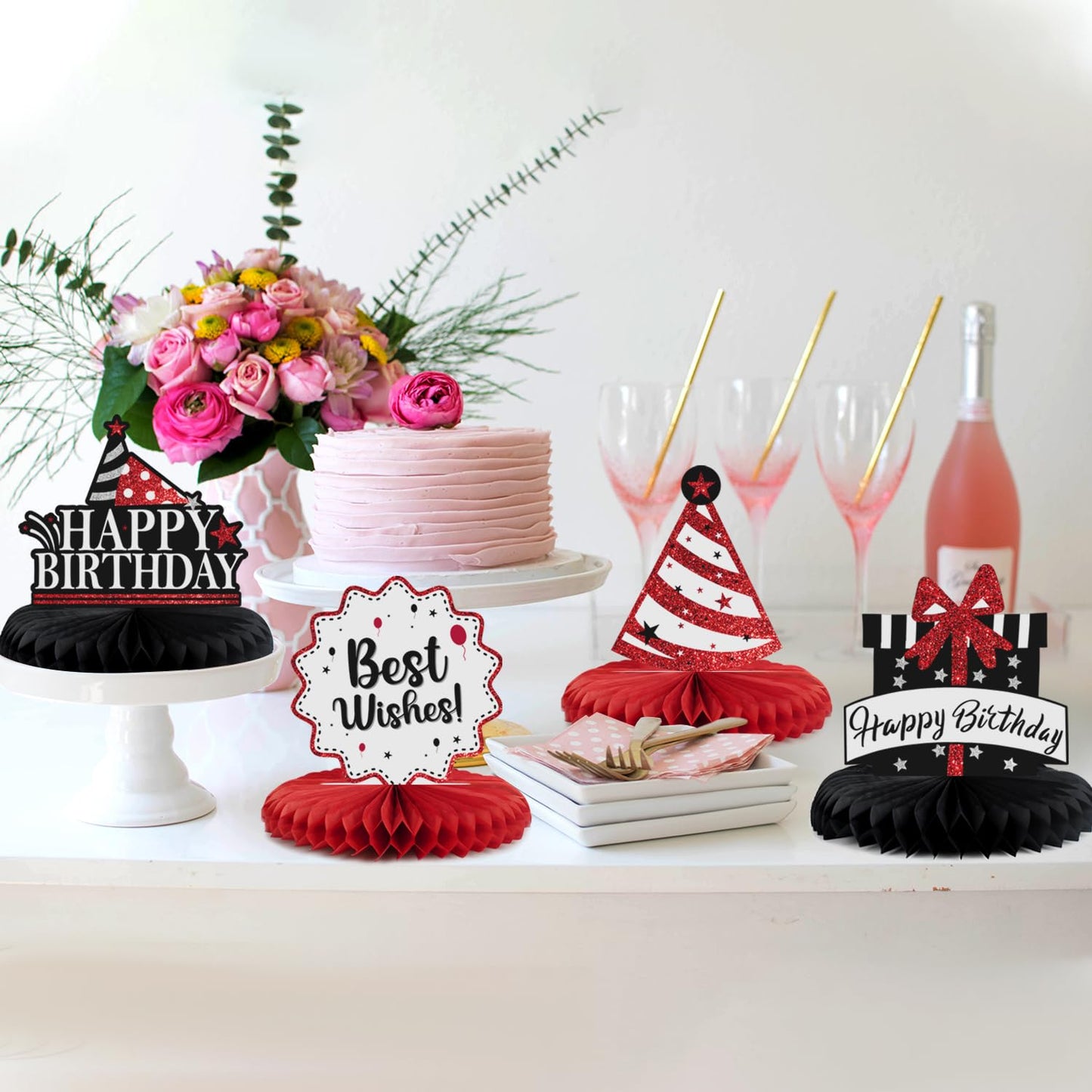 LASKYER Happy 45th Birthday Party Decorations, Glitter Shiny Honeycomb Table Centerpieces 45 Years Old Birthday Party Photoprop