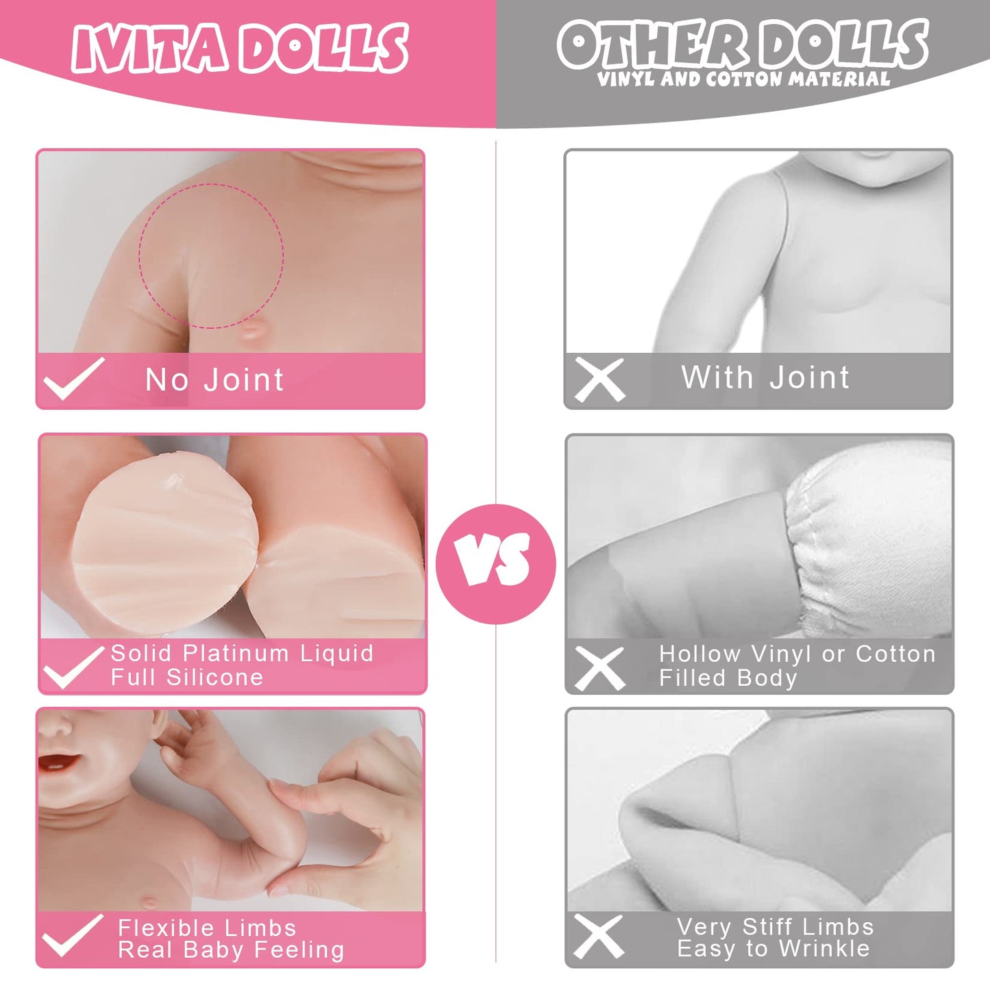 Ivita 20 Inch Full Silicone Baby Dolls,Not Vinyl Dolls,Real Full Body Silicone Baby Dolls Reborn Newborn Baby Dolls - Girl