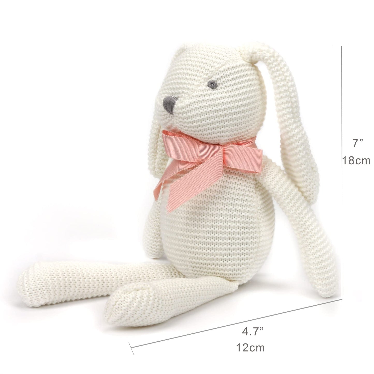 FLUFFYFUN 100% Organic Cotton Baby Toys White Bunny Rabbit Stuffed Animal for Newborn 7.1
