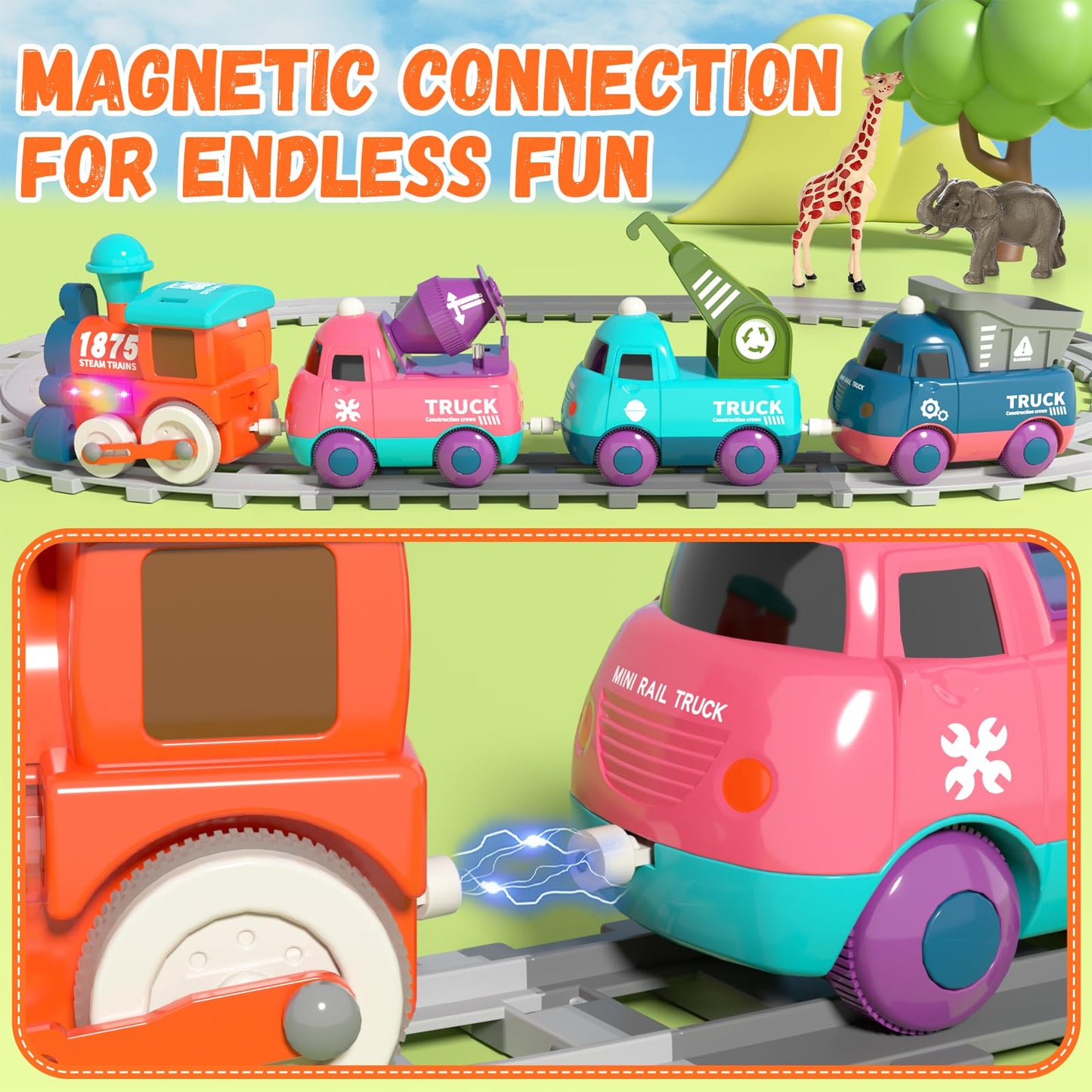 Blf Fun Train Set For Toddlers, Electric Train Toys With Light, Music And Animals, Toddler Magnetic Train Track Playset 3-5, Bir