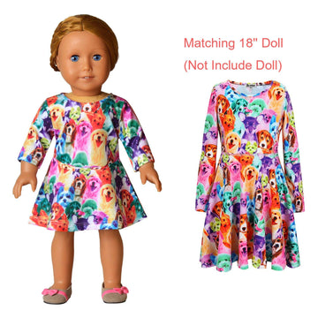 Rainbow Dog Dresses Matching Doll&Girls Long Sleeve Birthday Gifts 4T 5T