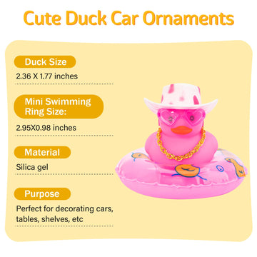 Wonuu Pink Rubber Duck, Heart-Shaped Sunglasses Rubber Ducks For Cars, Funny And Cool As Car Ornament Gifts, Pink Cowboy Hat
