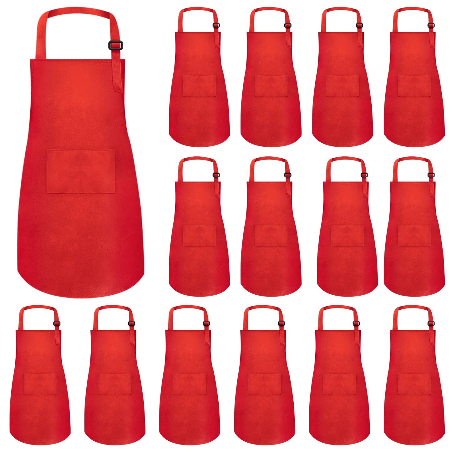 IMERAGO 15 PCS Kids Aprons with Pockets Adjustable Chef Painting Aprons Bulk for Girls Boys Aged 6-13 Cooking Baking Crafting Re