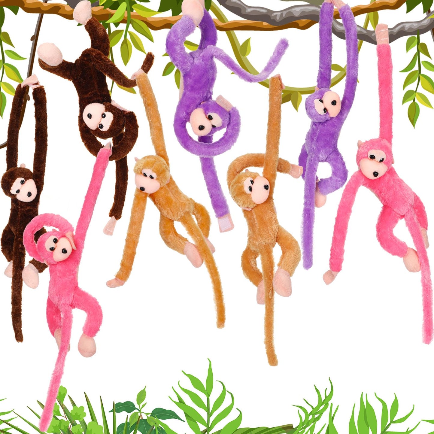 Chivao 8 Packs Stuffed Monkey Hanging Stuffed Animal Plush Monkey Toy with Hook and Loop Fasteners Hands 20 Inch Large Plush Ani