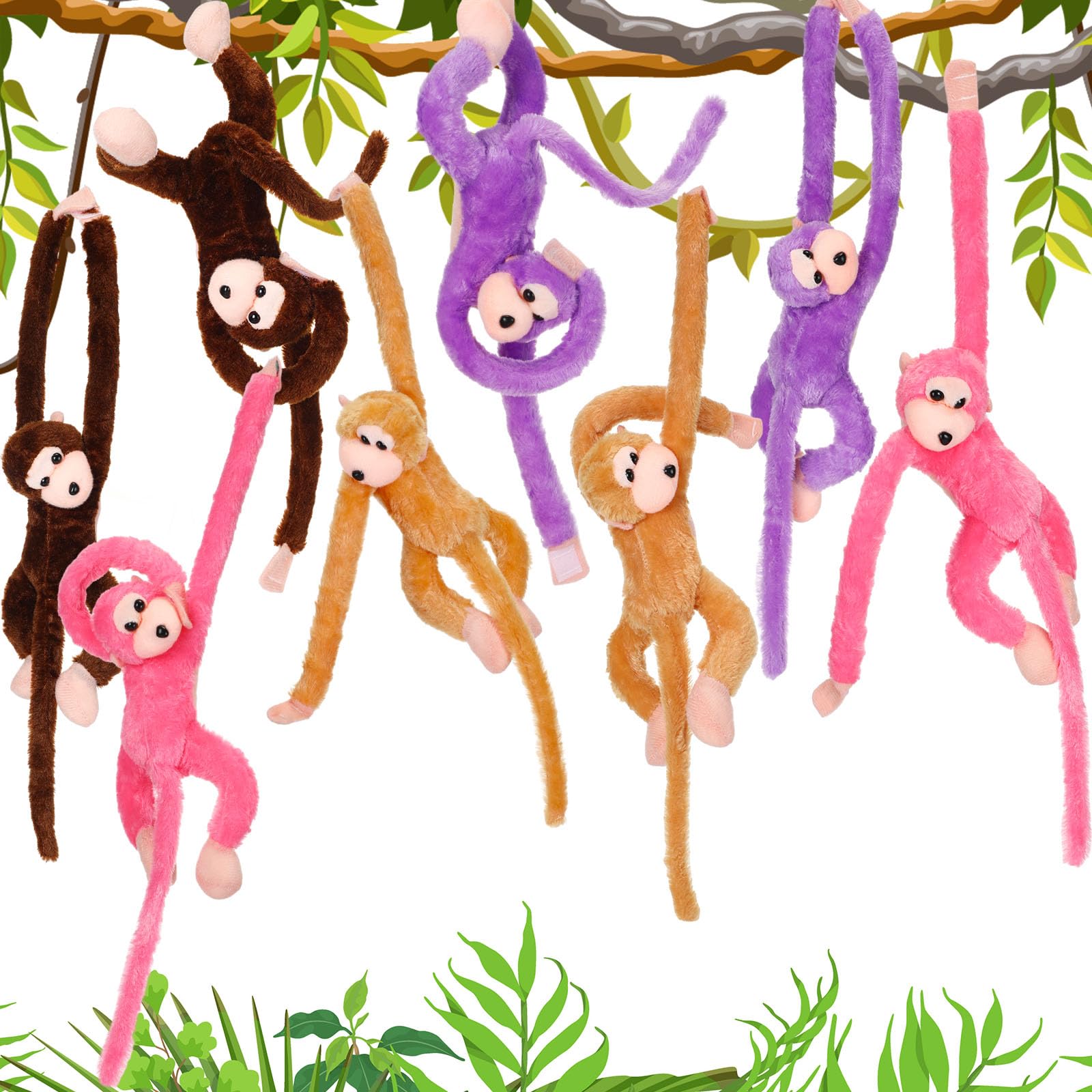 Chivao 8 Packs Stuffed Monkey Hanging Stuffed Animal Plush Monkey Toy with Hook and Loop Fasteners Hands 20 Inch Large Plush Ani