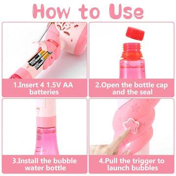 Unicorn Bubble Wand Machine For Kids, Princess Cute Summer Toy Outdoor Outside With Light, Party Birthday Easter Day Gifts For 1 2 3 4 5 6 7 8 Years Old Toddlers Little Girls Cream-Coloured&Pink