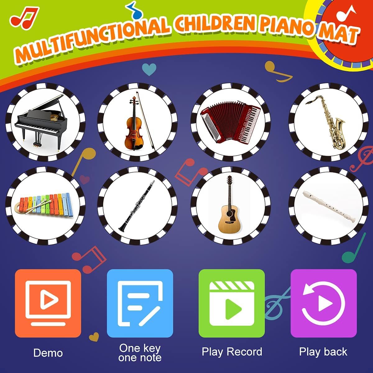 Renfox Baby Piano Mat With 25 Music Sounds, Kids Musical Playmat, Early Education Development Birthday Gift Music Toy For 1 2 3 Year Girls Boys, Piano Keyboard Touch Play Blanket For Child Toddlers