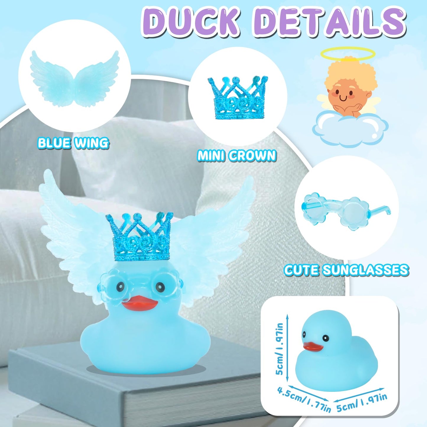 AOT Blue Angel Rubber Duck - Mini Crown, Sunglasses, Small, Rubber Car Ornament, Model AOT630