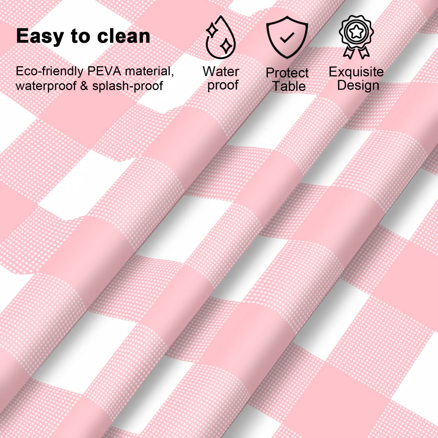 12 Pcs Pink Gingham Tablecloth 54    108 Inches Pink And White Checkered Table Cloth Disposable Plastic Waterproof Tablecover Fo