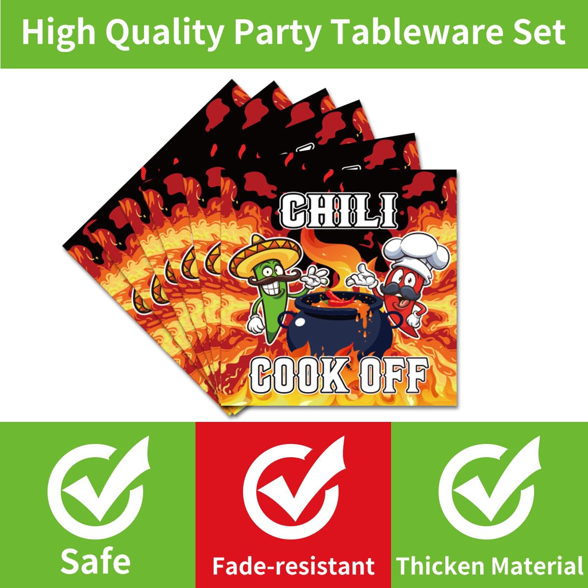 EUOYUFO 96Pcs Chili Cook Off Decorations Disposable Tableware Set - Chill Cook Off Paper Plates Napkins Forks Chili Contest Tast