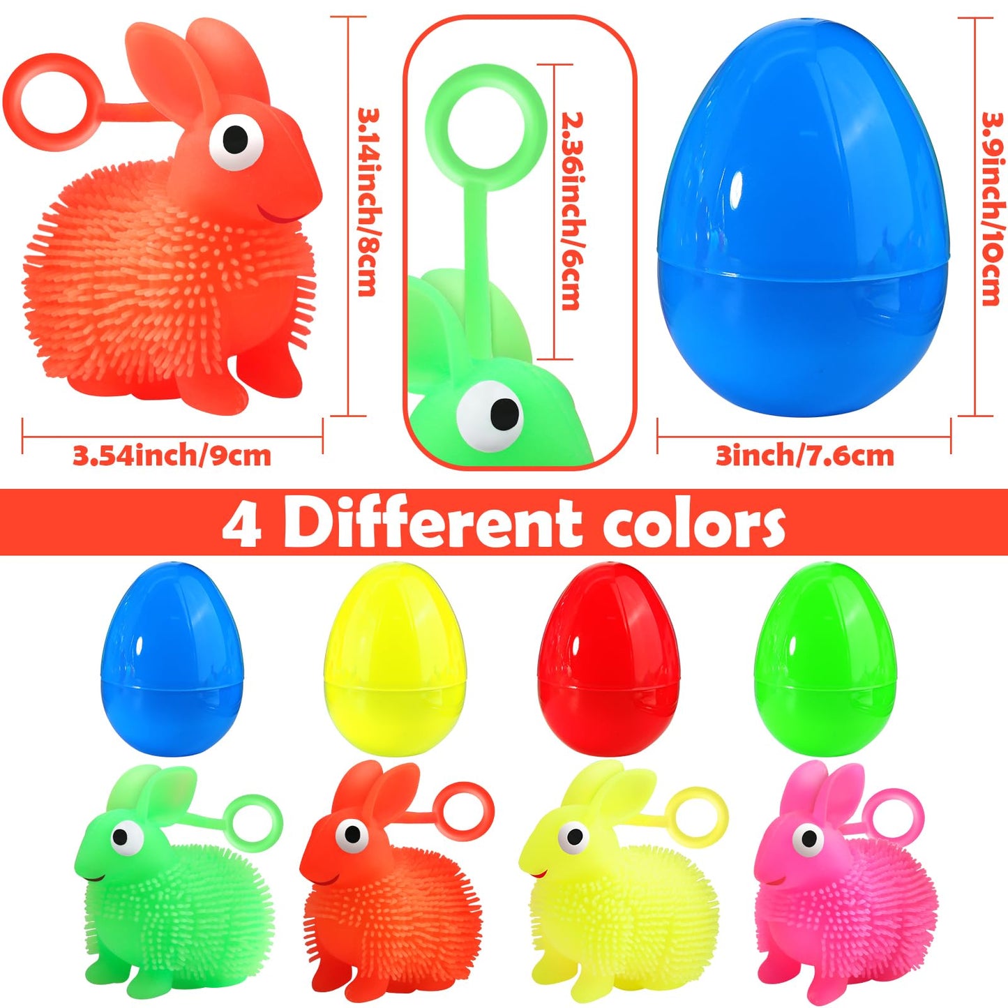 8 Pack Jumbo Easter Eggs Filled Larger Bunny Puffer Balls for Kids, Light Up Squeeze Balls Bunny Stress Relief Fidget Toys for E
