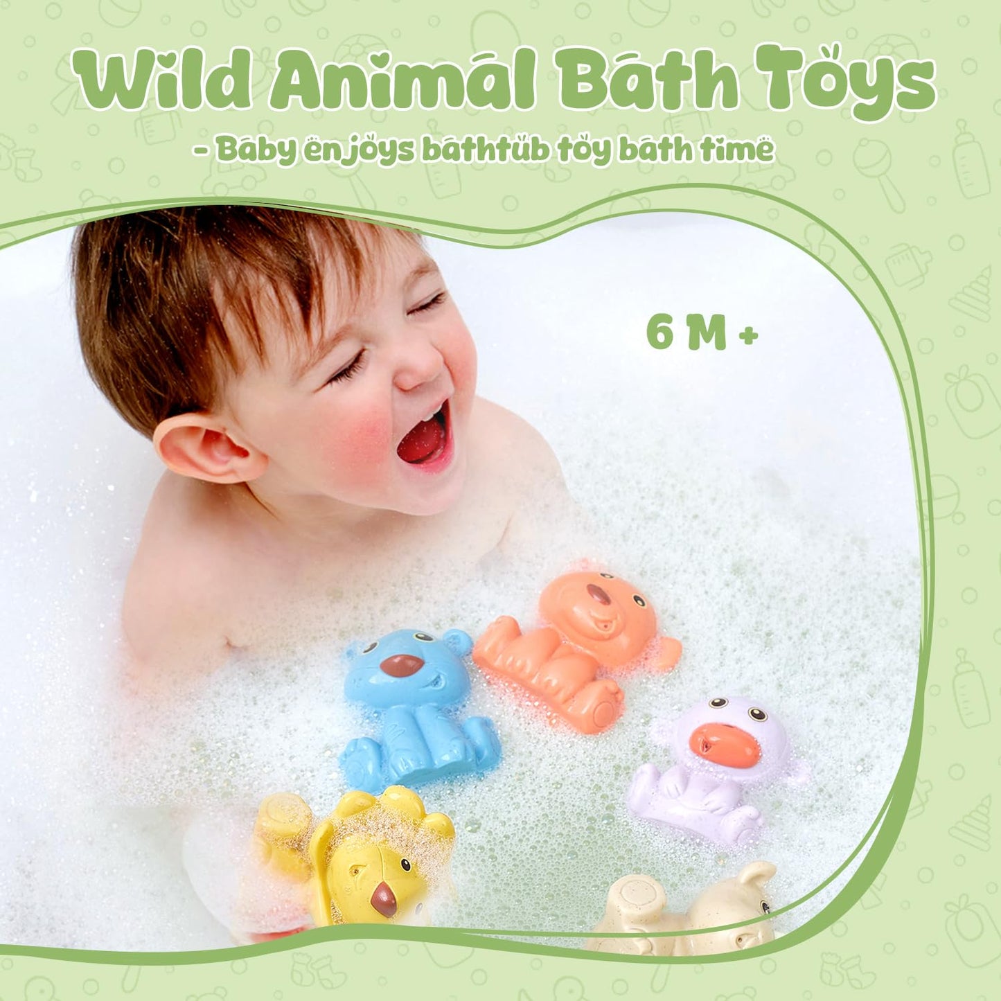 Bykasist Baby Bath Toys For Babies 6-12 Months 9 Pack No Hole Wildlife Animal Mold Free Bath Toys Safe And Non Toxic Water Play