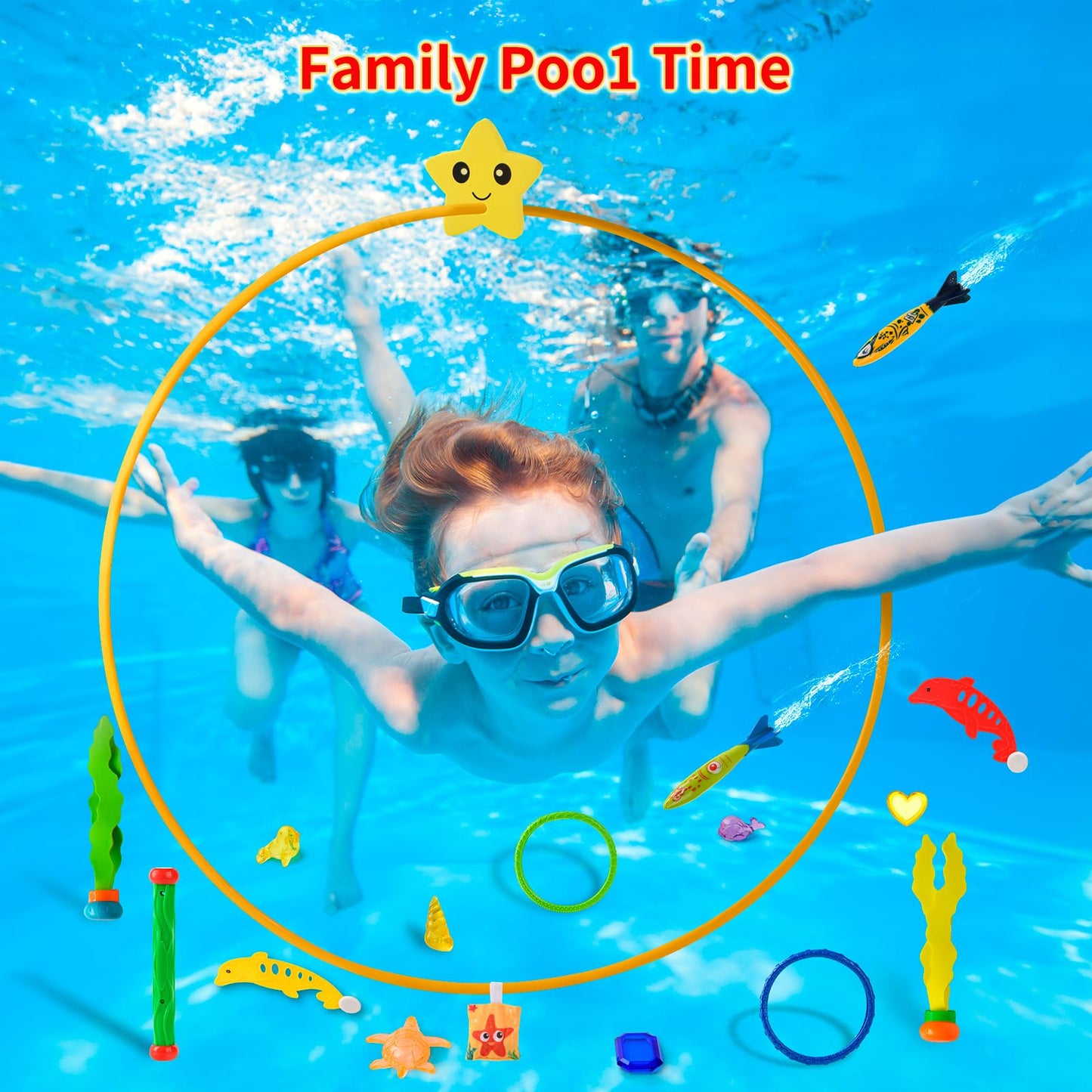 Anytin Pool Rings Diving Toys - 38Pcs Swimming Thru Pool Diving Game Toys,Pool Toys Or Kids Ages 4-8-12,With Diving Rings,Diving