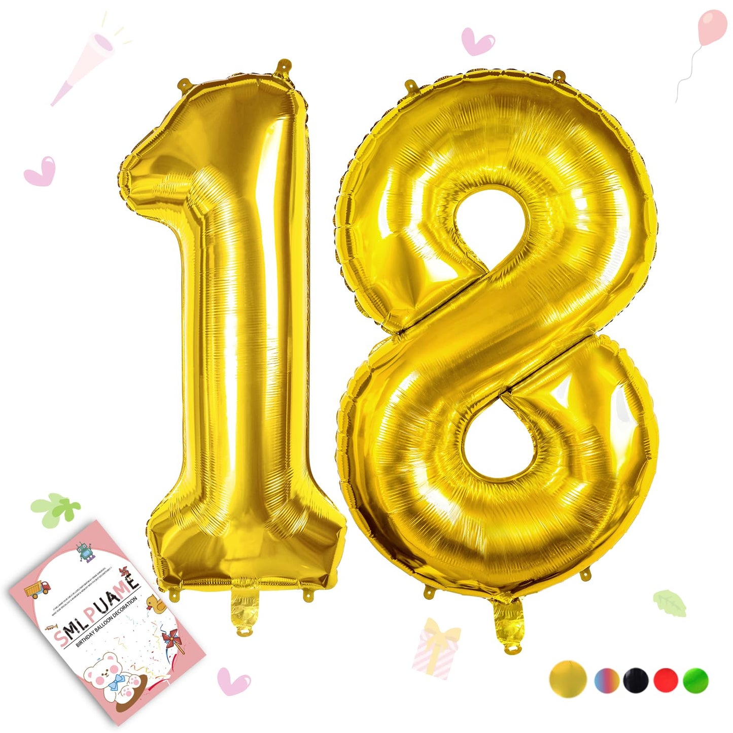 Smlpuame 40 Inch Number Balloon 0-9 Gold Large Number 18 Balloons,Digital Balloons For Birthday Party Celebration Decorations Su