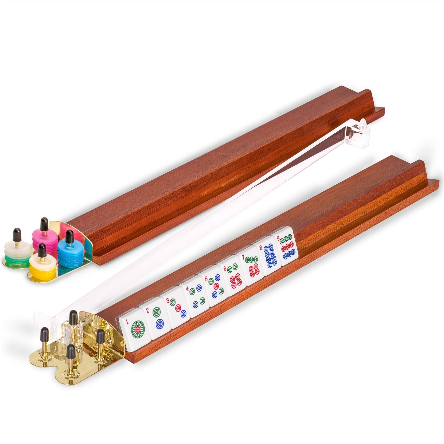 Yellow Mountain Imports American Mahjong Set with Wooden Case, Koi Fish Design, 19.9x12.4x3.3 inches, Multi-colored, Model US-AF021-B