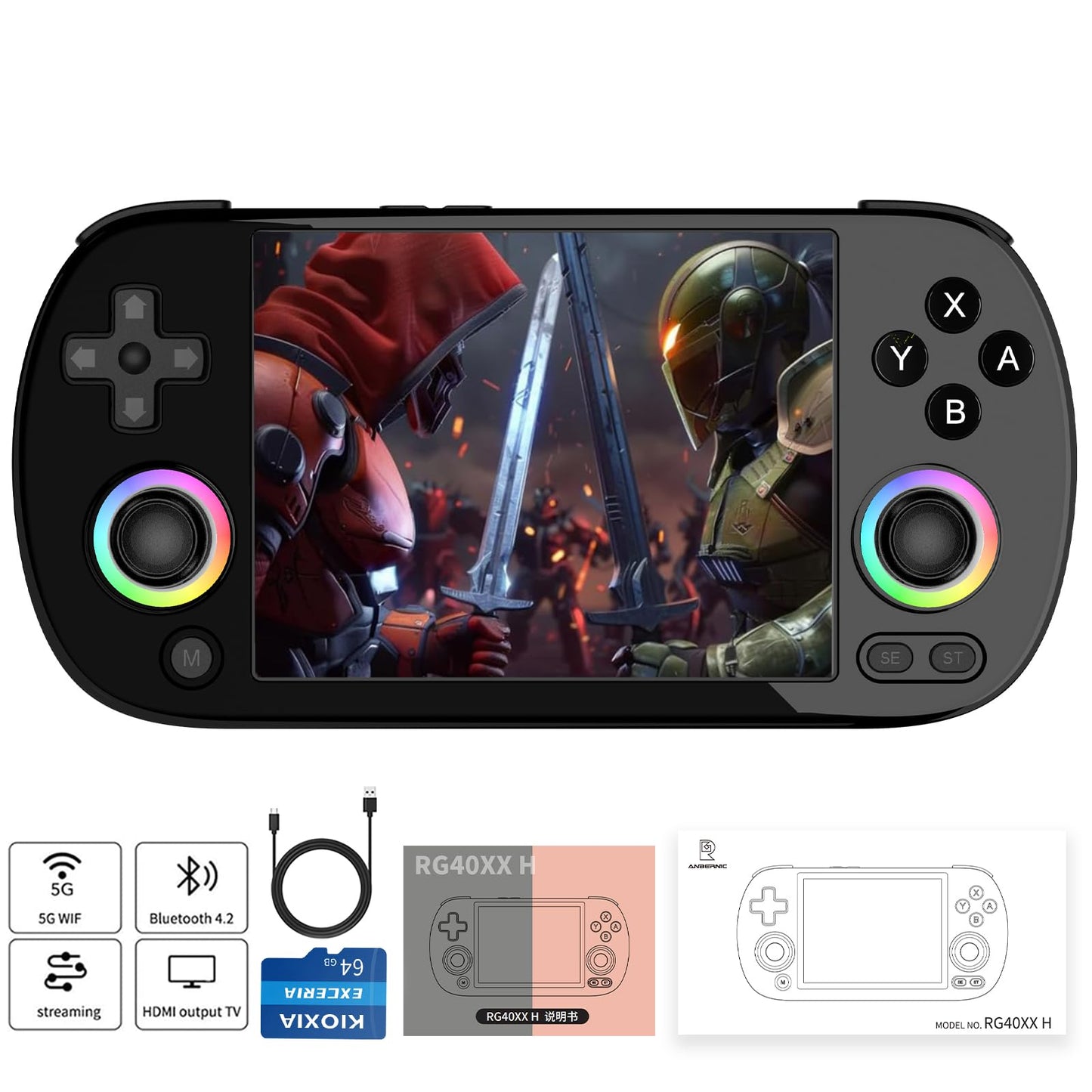 RG40XX H Retro Handheld Game Consoles RG40XXH Retro Gaming Console 64 TF Card Preloaded Games 5000+ Portable Gaming Console Linu