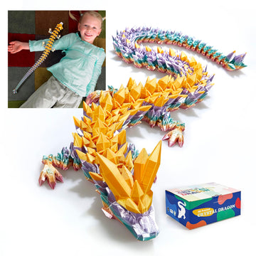 Rwsefk 24 In 3D Printed Dragon, 24Inch Dragon,3D Dragon Toy,Large Dragon Present,Ariculated Crystal Dragon(Gold Rainbow)