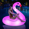 Flyfreeu Flamingo Inflatable Pool Floats With Lights, Solar Powered Flamingo Swim Tube Rings For Adults, 42'' Swimming Ring Lake