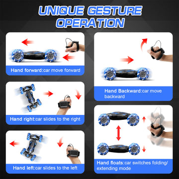 YEMIAI 1:10 Gesture Sensing RC Stunt Car with Lights Music, Hand Controlled RC Car Toys for Age 6-13, Hand Control Drift Remote