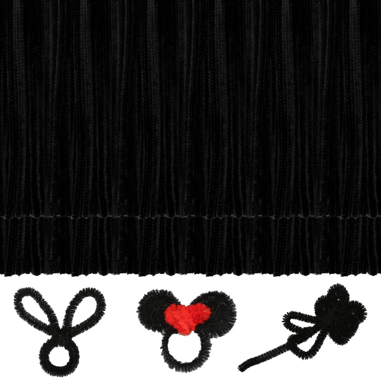 150 Pieces Black Pipe Cleaners for Hair, Pipe Cleaners Chenille Stem, Craft Pipe Cleaners, Art Pipe Cleaners, Fuzzy Sticks for C