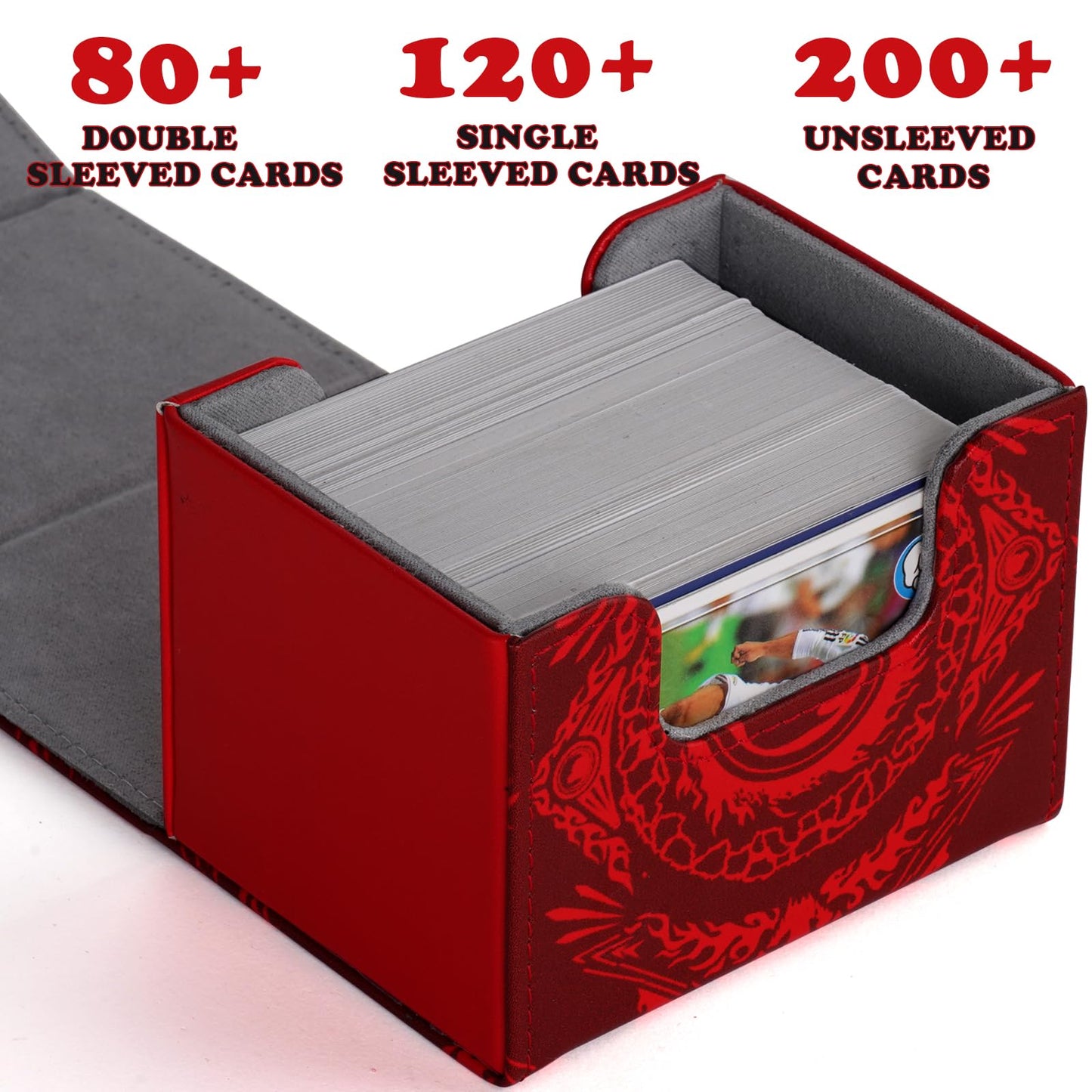 Deck Box for MTG Cards  Trading Commander Deck Case Holds 120+ Sleeved Cards  PU Leather Magnetic Collectible Card Storage Box Fits for TCG Magic Card (Red)