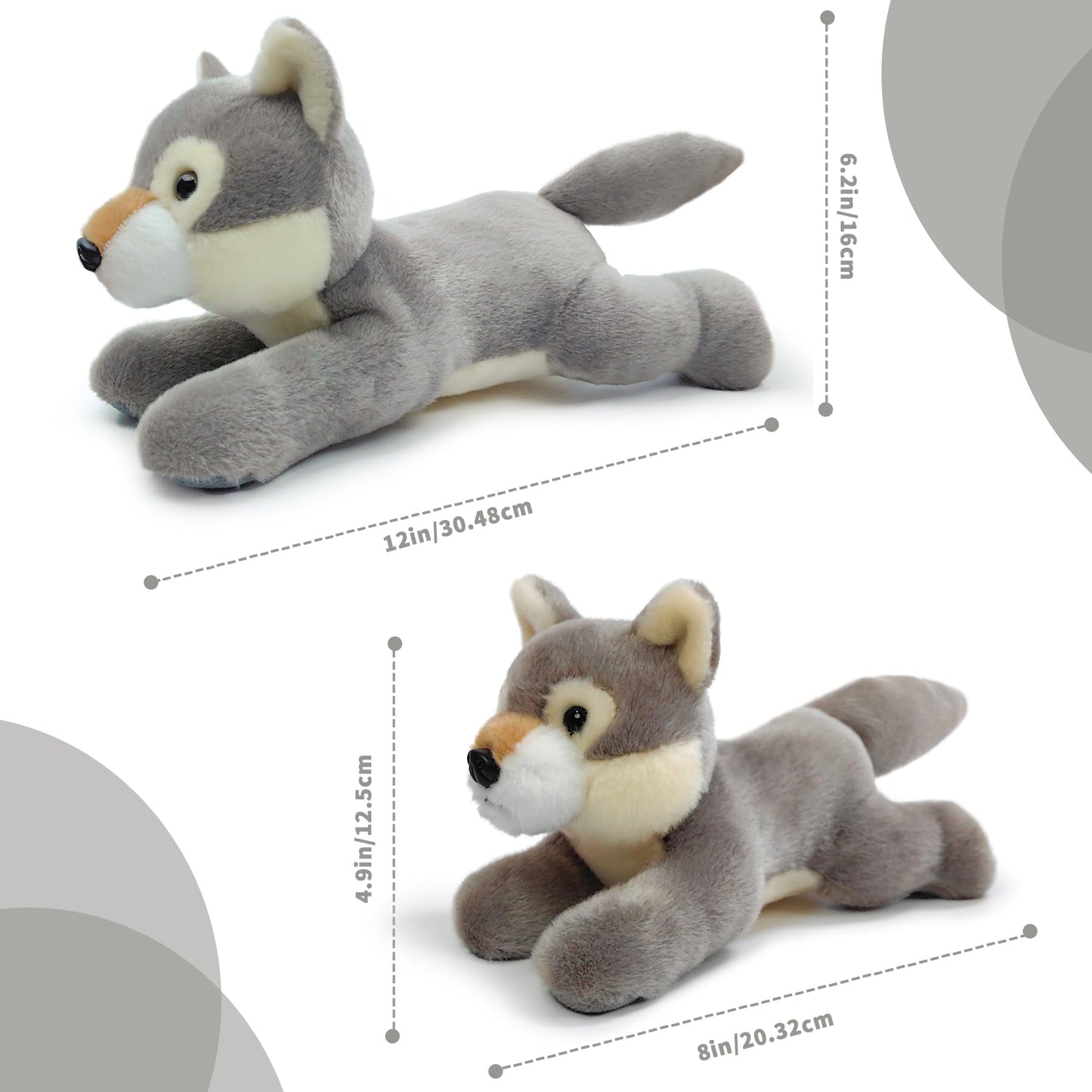 Hideekoog Stuffed Animal for Kids 8 inch Realistic Animal Plush Toy Lying Down Posture Animals Plush for Boys Girls mature-themed Birthday Hug Teaching(S-Wolf)