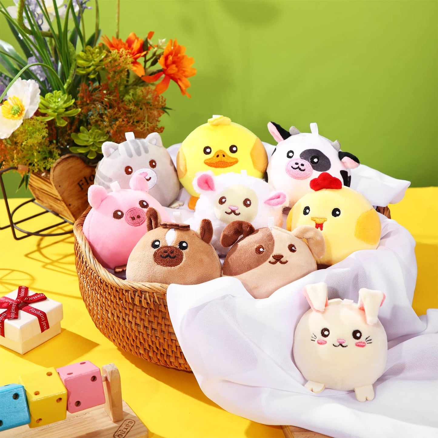 Skylety 9 Pcs Mini Plush Stuffed Animals Bulk 3.15 Inch Cute Soft Decompress Animals Plush Toys For Baby Shower Birthday Party Gifts Classroom Prizes Easter Basket Stuffers(Farm Animals)