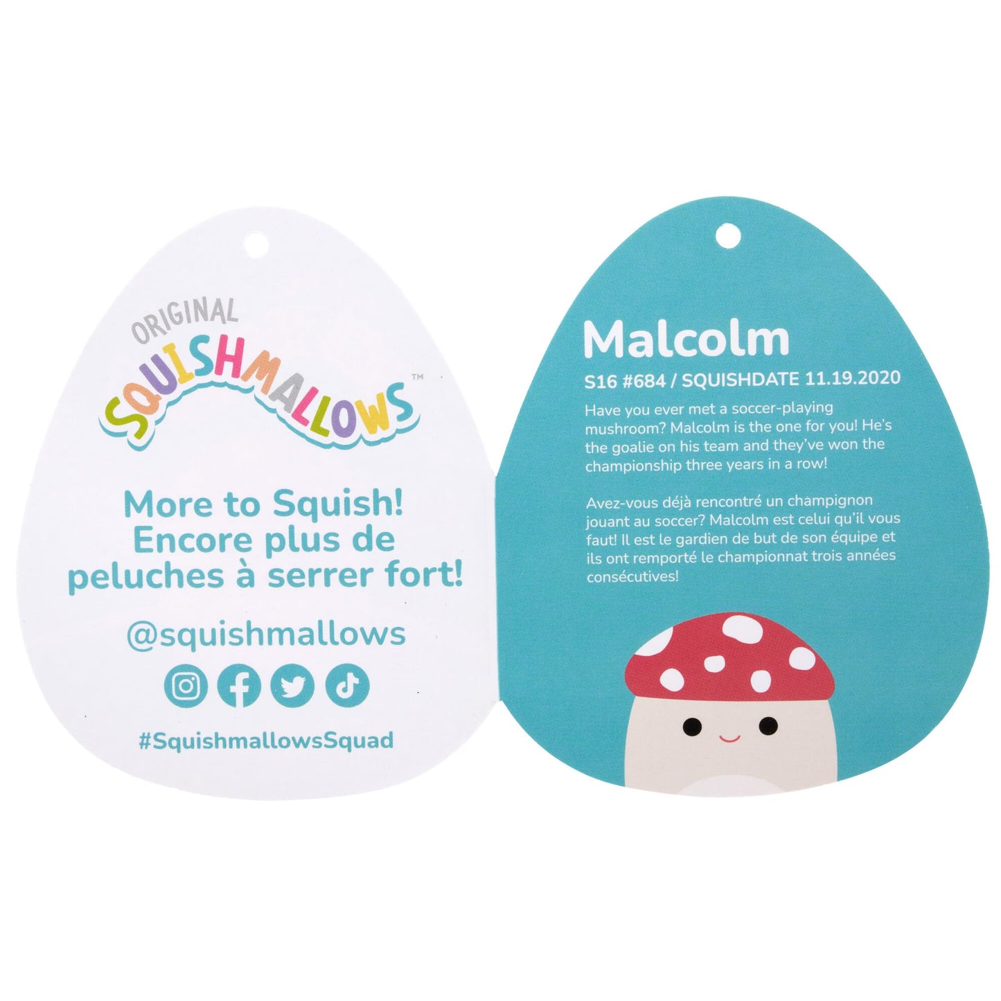 Squishmallows Original 16-Inch Malcolm Mushroom Plush - Soft Polyester - Cute Mushroom Design
